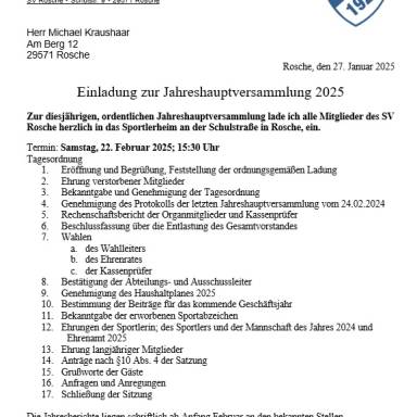 Jahreshauptversammlung am 22.02.2025